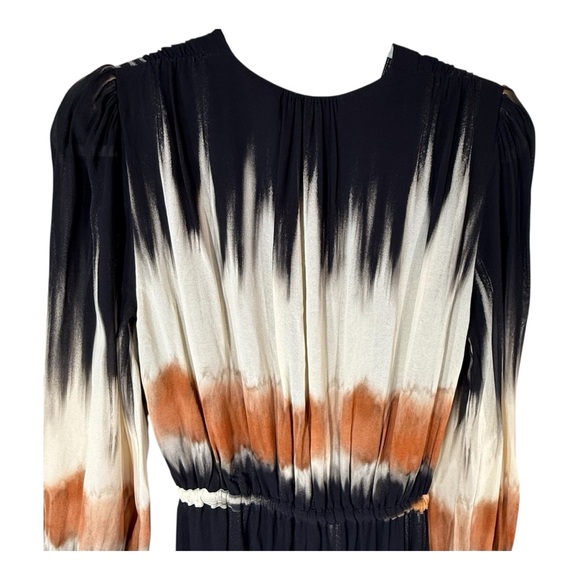 ZARA Black, Cream, Rust Tie Dye Full Front Button Maxi Dress Size M - Picture 9 of 13